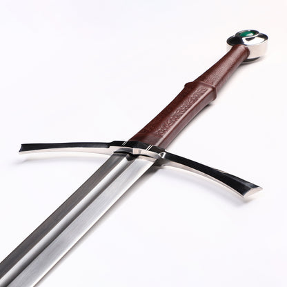 Medieval longsword crossguard detail - straight quillon guard close-up
