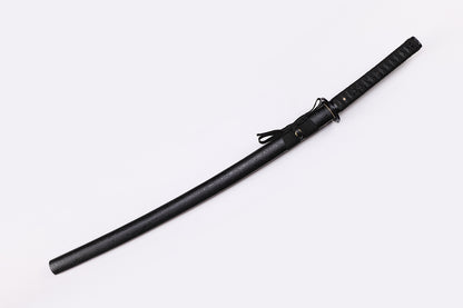 Black Musashi Katana with black saya scabbard - full set view