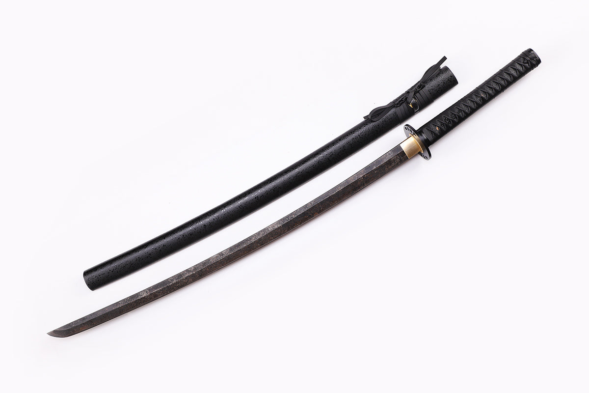 Hattori Hanzo Katana angled view - blade curvature and tactical finish