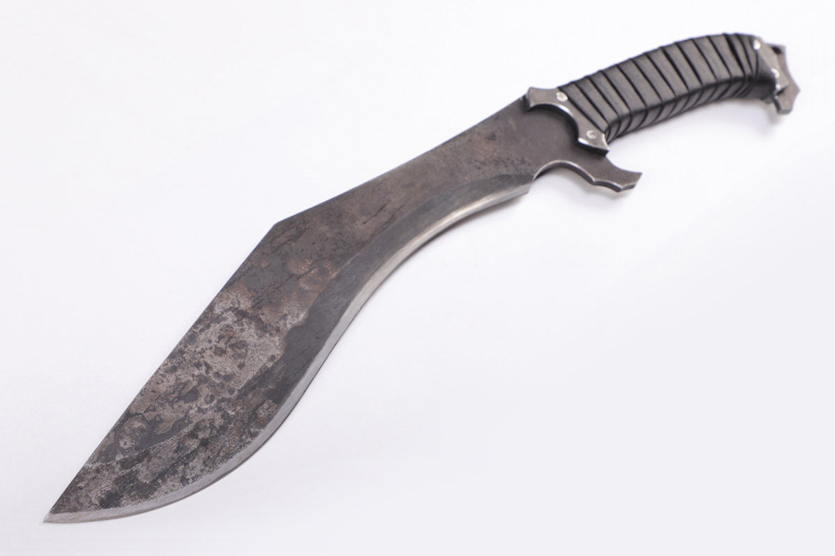 Nepalese curved kukri knife with wooden handle - plan view