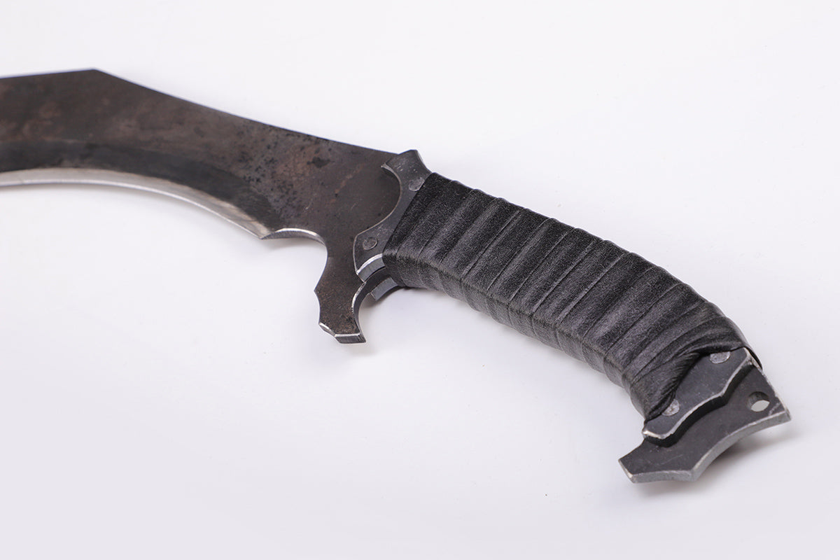 Nepalese curved kukri knife with wooden handle - Detail drawing of knife handle